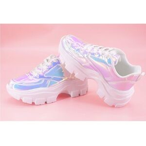 Iridescent Pink Chunky Platform Sneakers for Women
